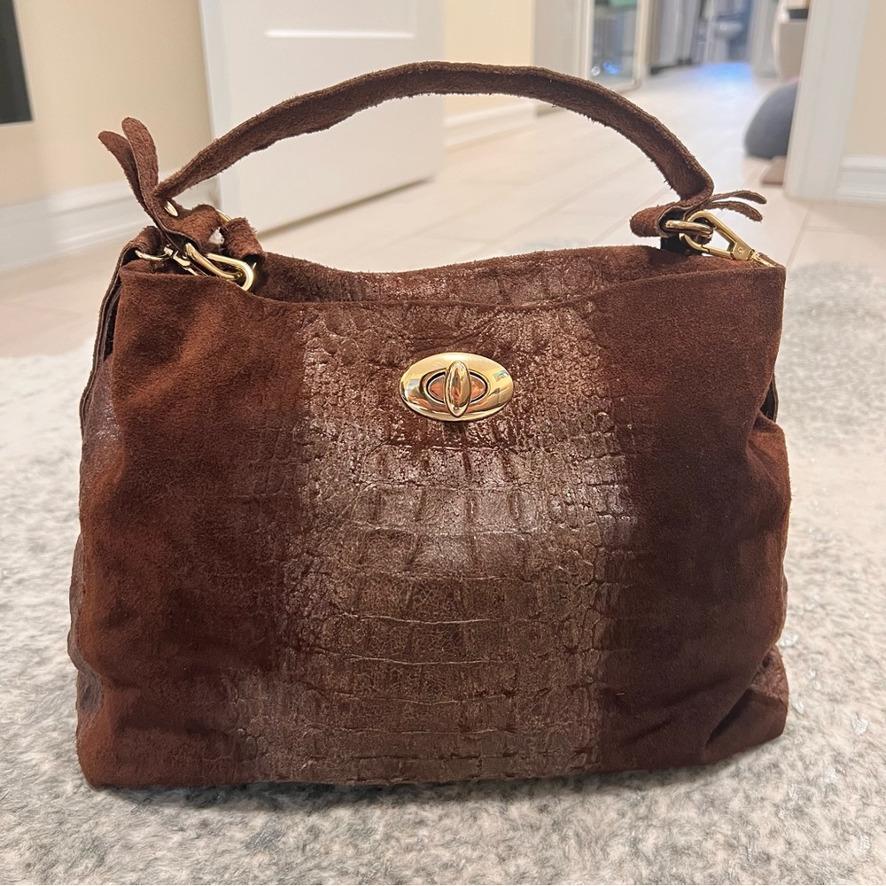 Brown leather handbag
